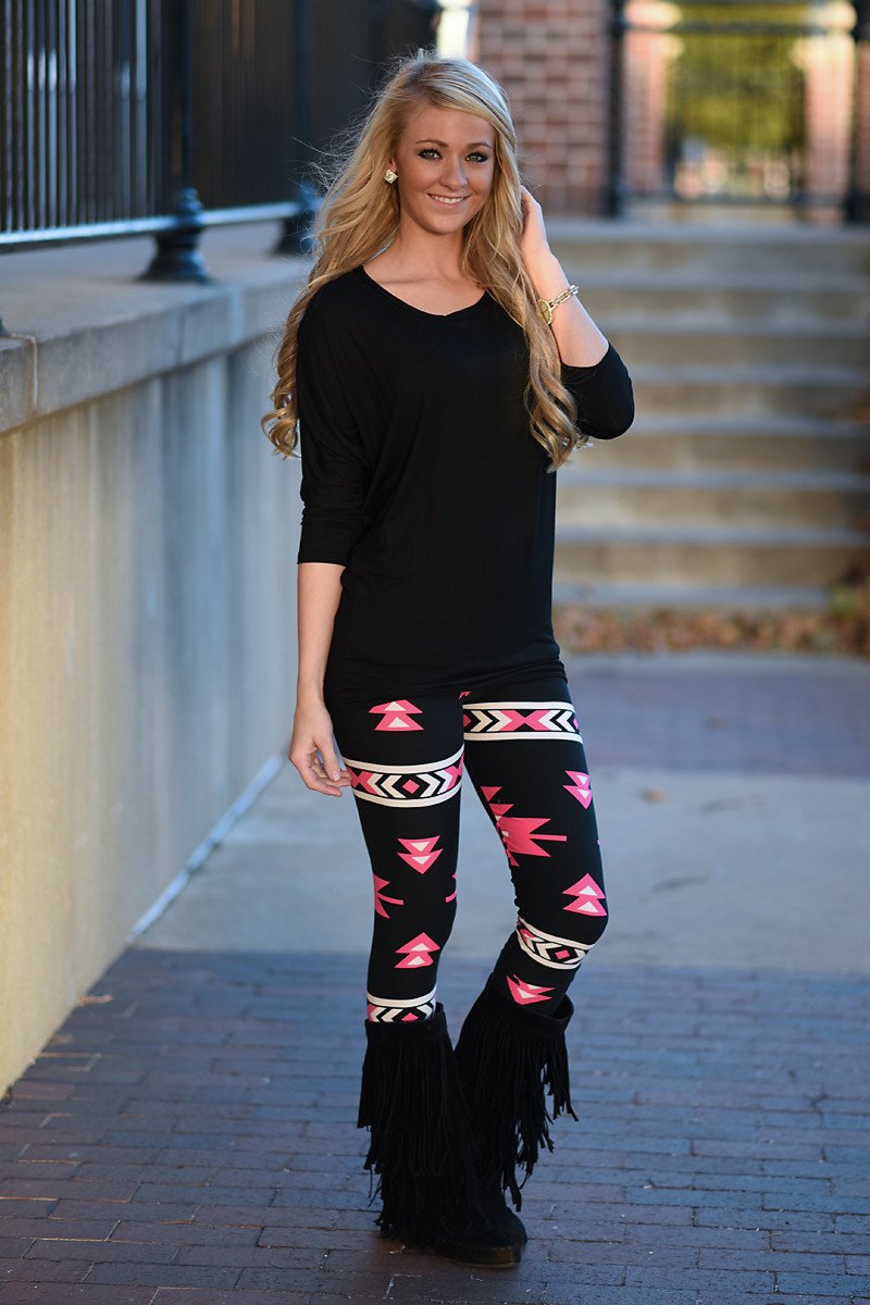 Follow Your Arrow Aztec Leggings ~ Pink