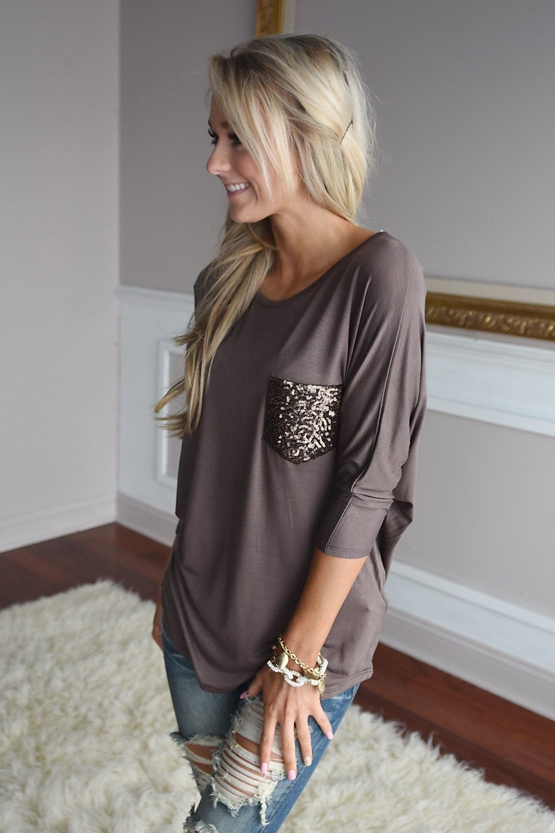 Glam Pocket Top - Mocha