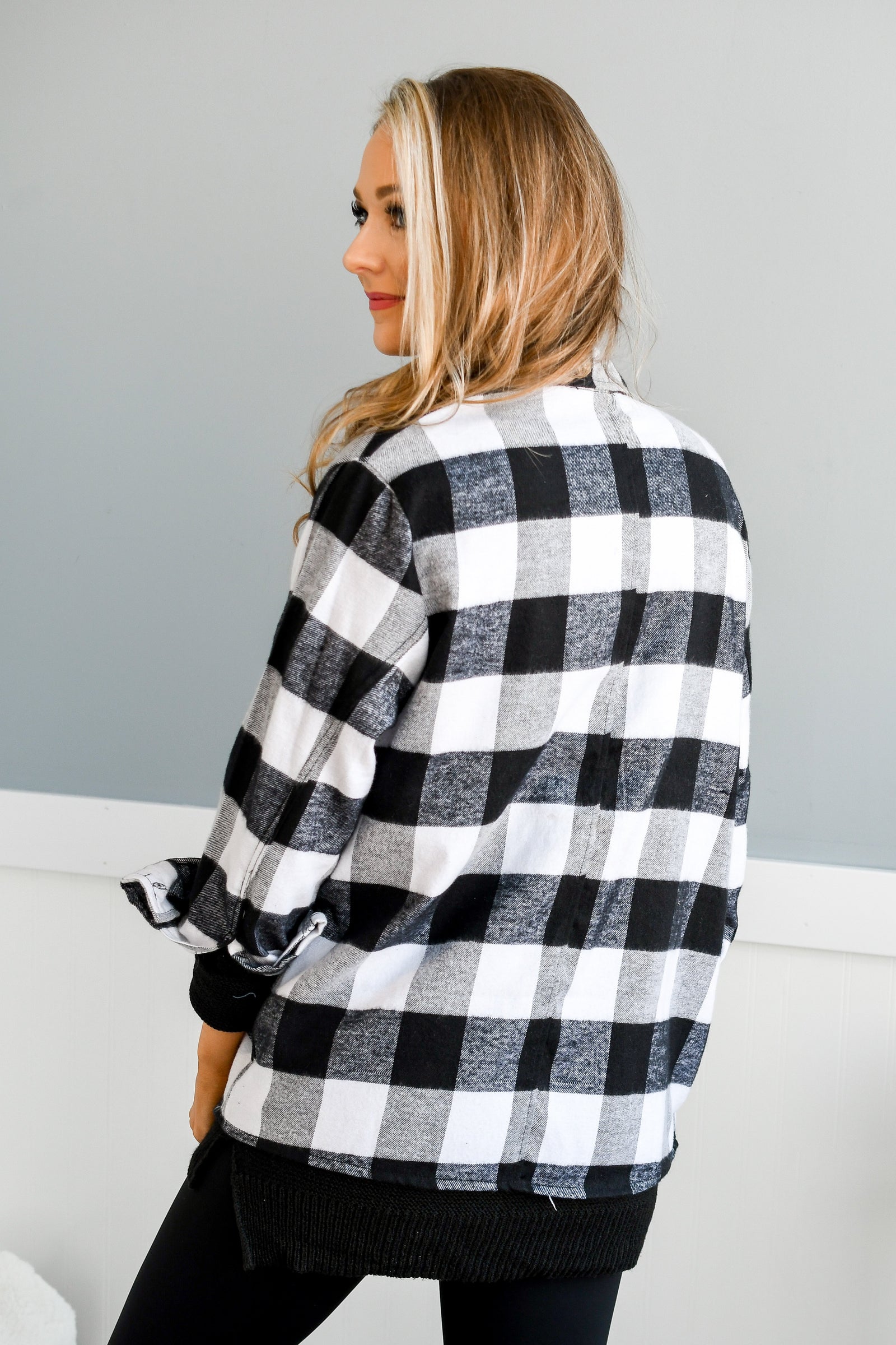 Let It Snow Button Plaid Top- White Buffalo Plaid