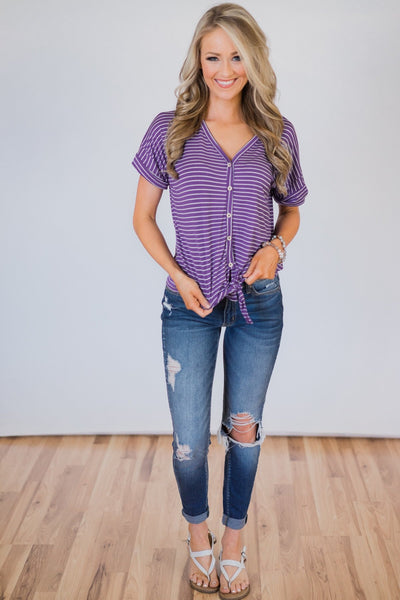 Sweet On You Striped Top- Violet – The Pulse Boutique