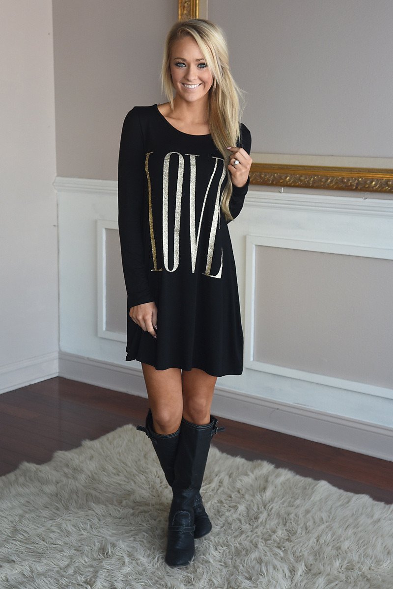 LOVE Tunic Top ~ Black Glitter