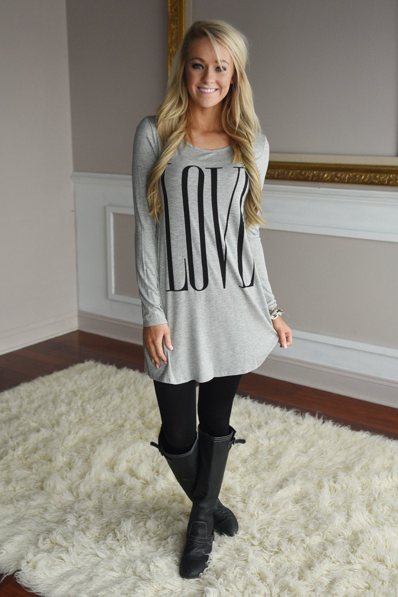 LOVE Tunic Top ~ Heather Grey