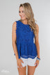 Flirty in Lace Tank Top- Royal Blue