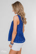 Flirty in Lace Tank Top- Royal Blue