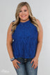 Flirty in Lace Tank Top- Royal Blue