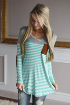 Mint Striped Elbow Patch Top