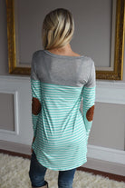 Mint Striped Elbow Patch Top