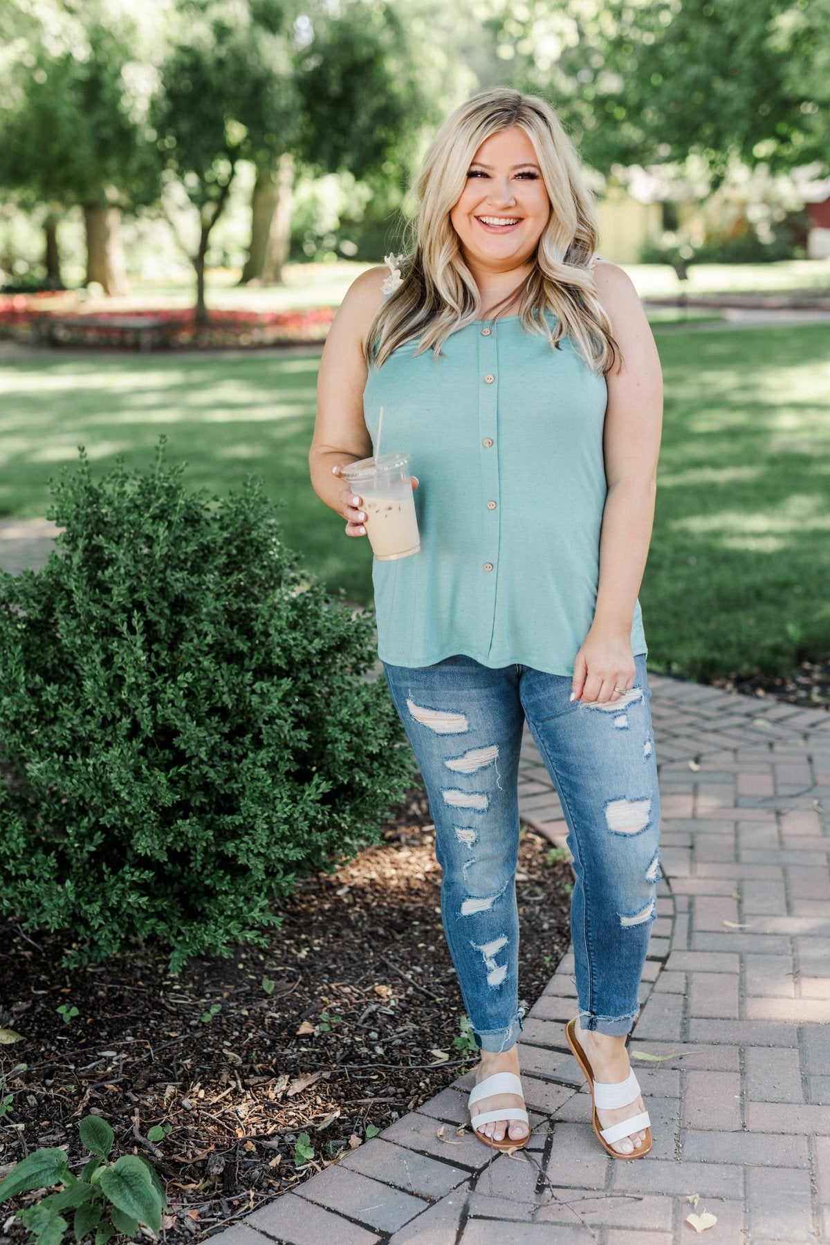 Choose Hope Lace Tank Top- Soft Turquoise