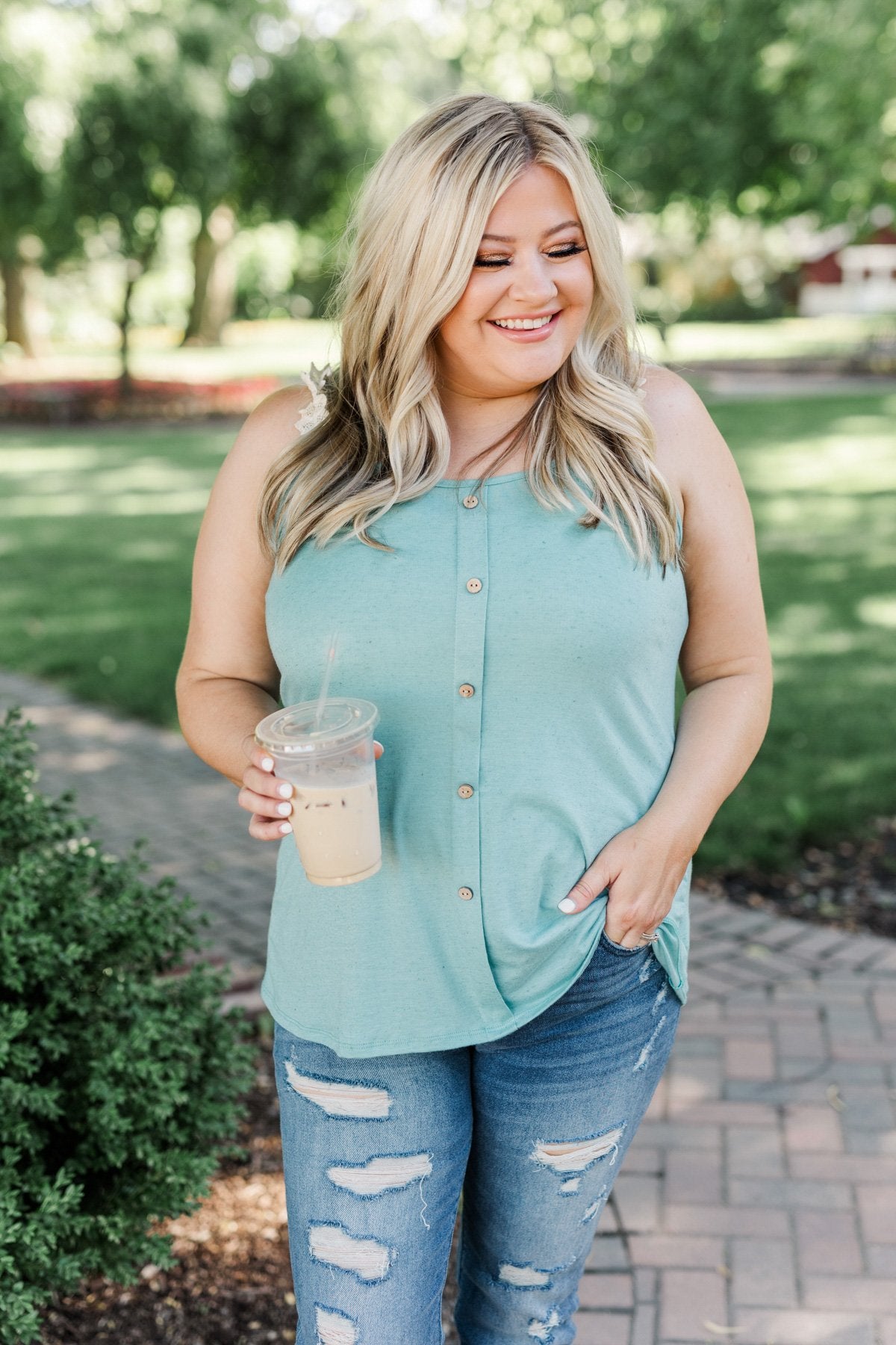 Choose Hope Lace Tank Top- Soft Turquoise