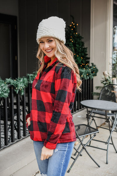 Cozy By The Fire 1/4 Zip Sherpa- Buffalo Plaid – The Pulse Boutique