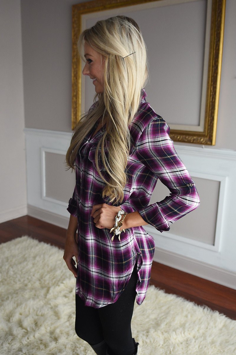 Purple Plaid Button Down