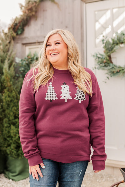 Three Christmas Trees Pullover Top- Burgundy – The Pulse Boutique