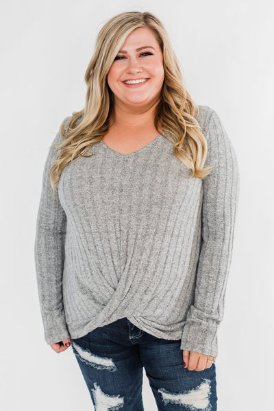 Path To Happiness Long Sleeve Twist Top- Heather Grey – The Pulse Boutique