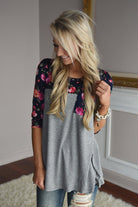 Spring Garden Floral Top ~ Navy