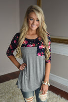 Spring Garden Floral Top ~ Navy