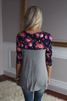 Spring Garden Floral Top ~ Navy